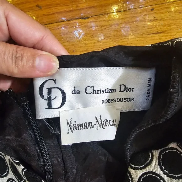 VTG Christian Dior Black & White Polka Dot Peplum Dress Size 6 - Picture 7 of 8